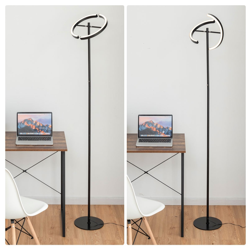 Musta metallinen LED-lattiavalaisin himmennettävä ja kääntyvä