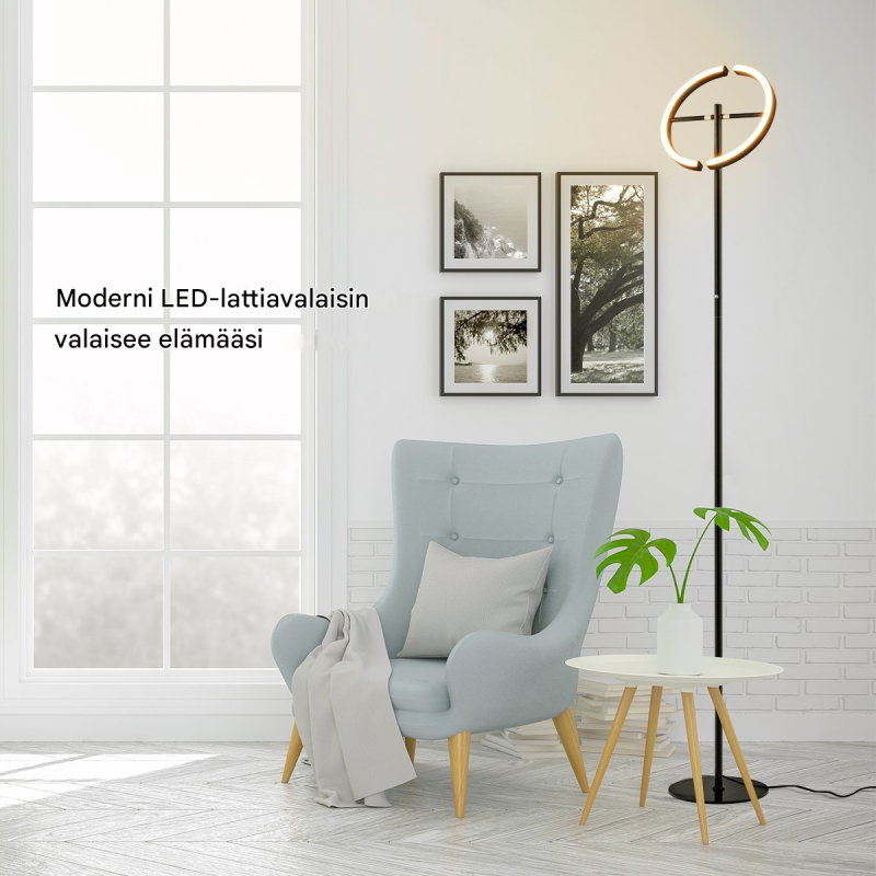 Musta metallinen LED-lattiavalaisin himmennettävä ja kääntyvä