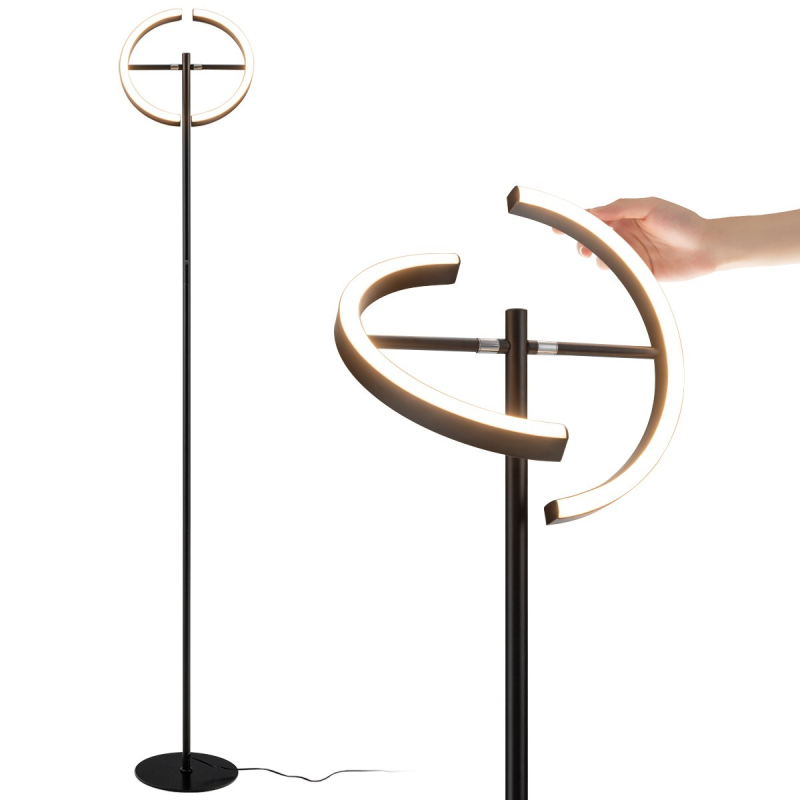 Musta metallinen LED-lattiavalaisin himmennettävä ja kääntyvä