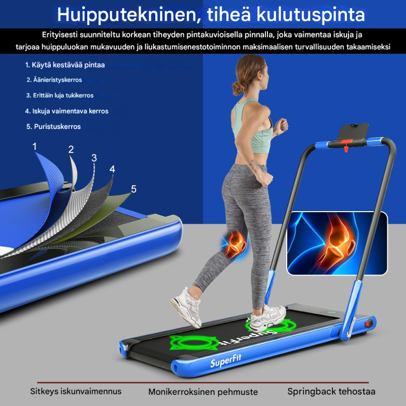 Sähköinen juoksumatto 1-12 km/h LED-näyttö sininen