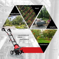 Sähköinen puutarhajyrsin ja kultivaattori punainen ja musta