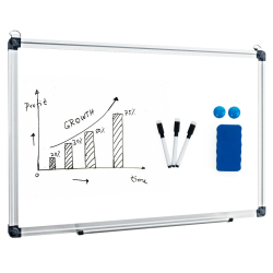 Magneettinen valkotaulu alumiinikehyksellä ja irrotettavalla kynätelineellä