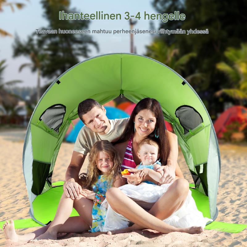 Suuri vihreä pop-up rantateltta 3-4 hengelle