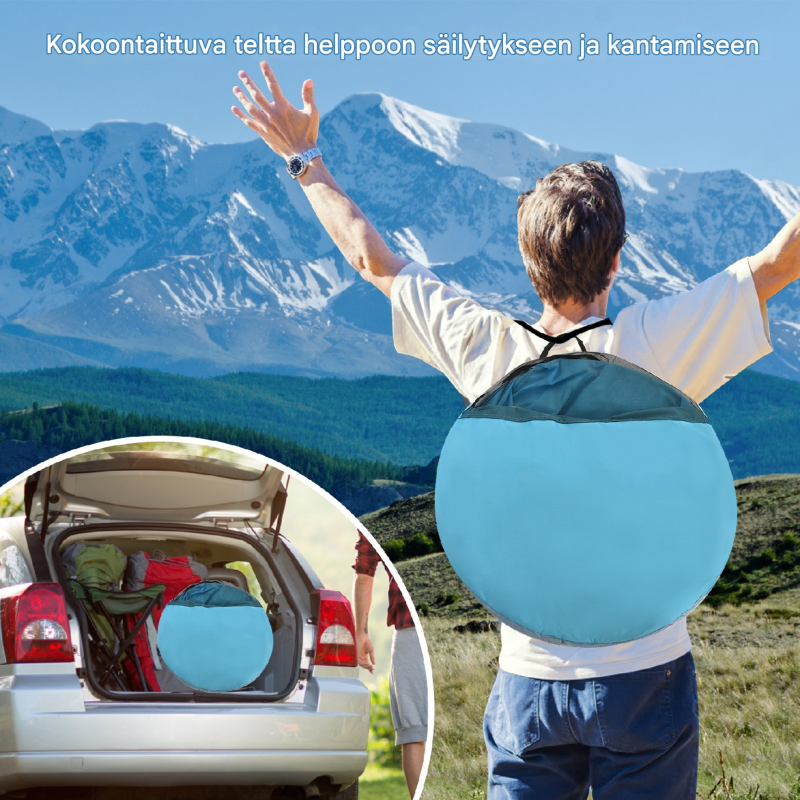 Pop-up sininen rantateltta 3-4 hengelle aurinkosuoja ulkokäyttöön
