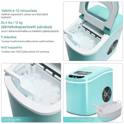 Kannettava vihreä jääpalakone 2,2L keittiöön ja juhliin