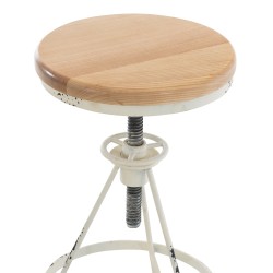 Teollinen baarijakkara säädettävällä korkeudella ja puuistuimella