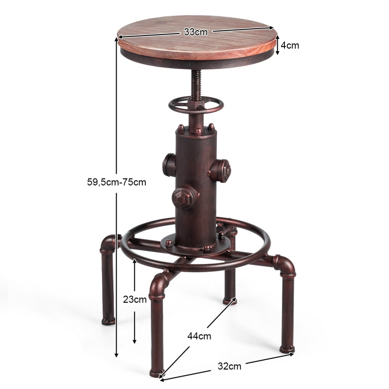 Säädettävä teollinen baarijakkara, mänty ja pronssi