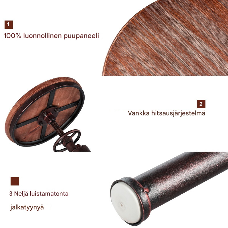 Säädettävä teollinen baarijakkara, mänty ja pronssi