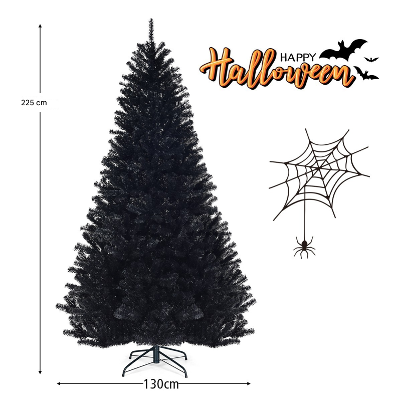 Musta keinotekoinen joulukuusi 225 cm Halloween koristepuu