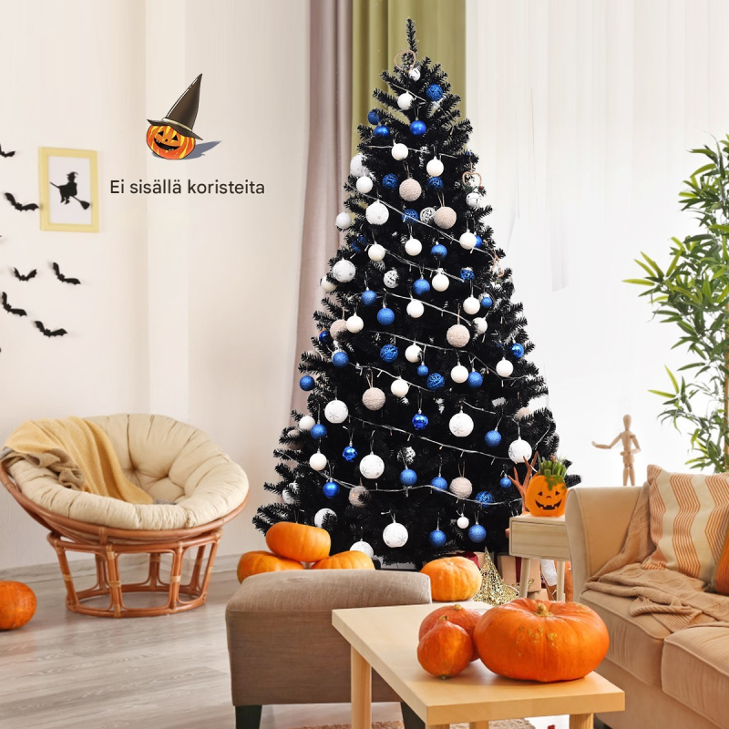 Musta keinotekoinen joulukuusi 225 cm Halloween koristepuu