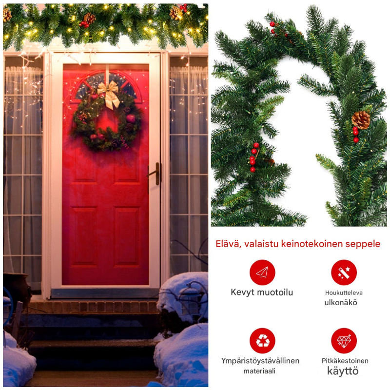 Vihreä 270 cm valaistu jouluköynnös LED-valoilla