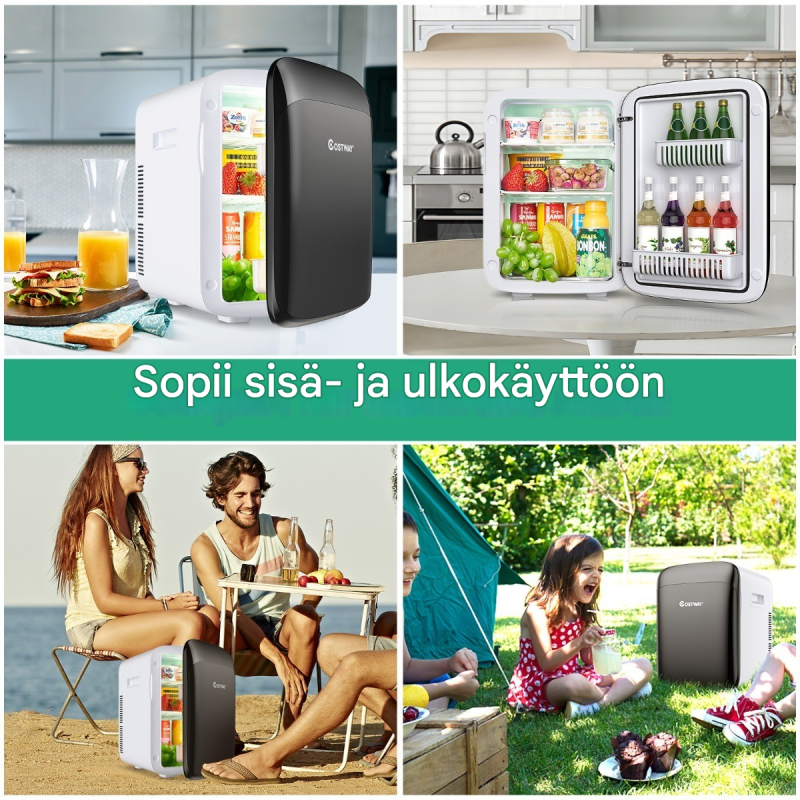 15 litran mini jääkaappi ja lämmitin musta-valkoinen