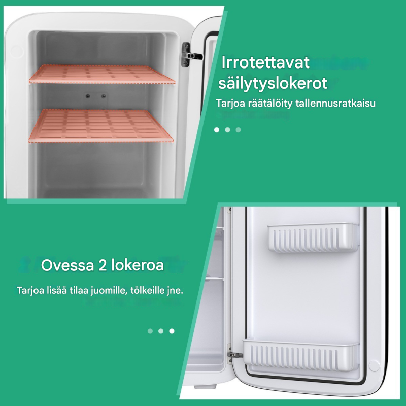 15 litran mini jääkaappi ja lämmitin musta-valkoinen