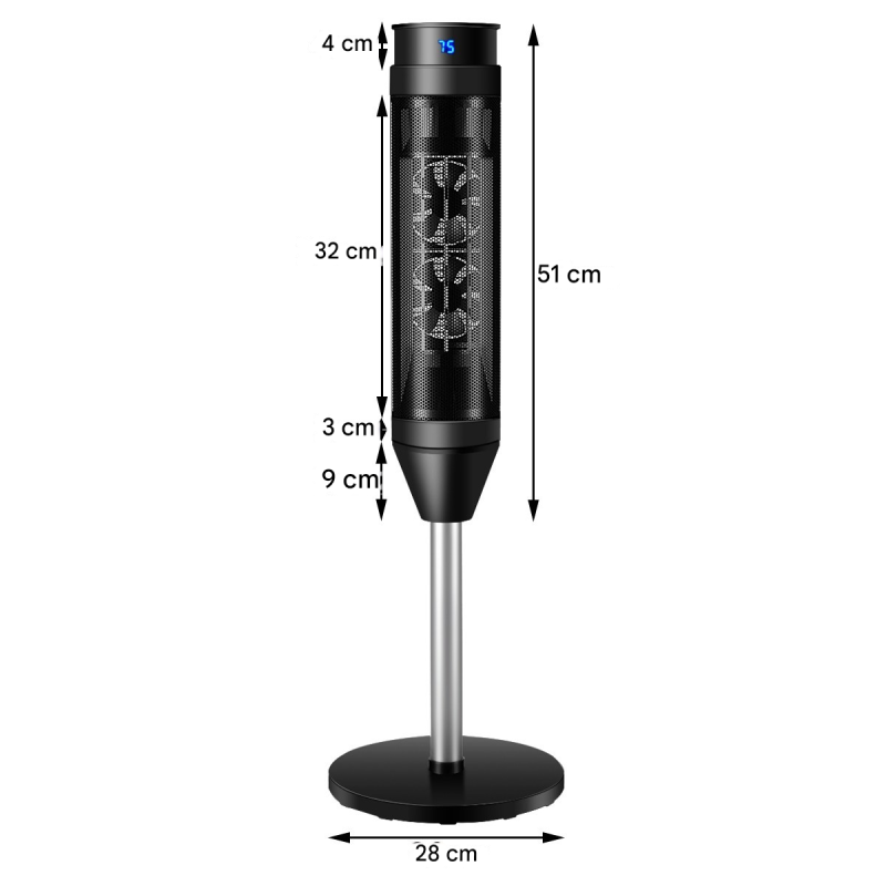 Oskilloiva keraaminen tornilämmitin ajastimella musta