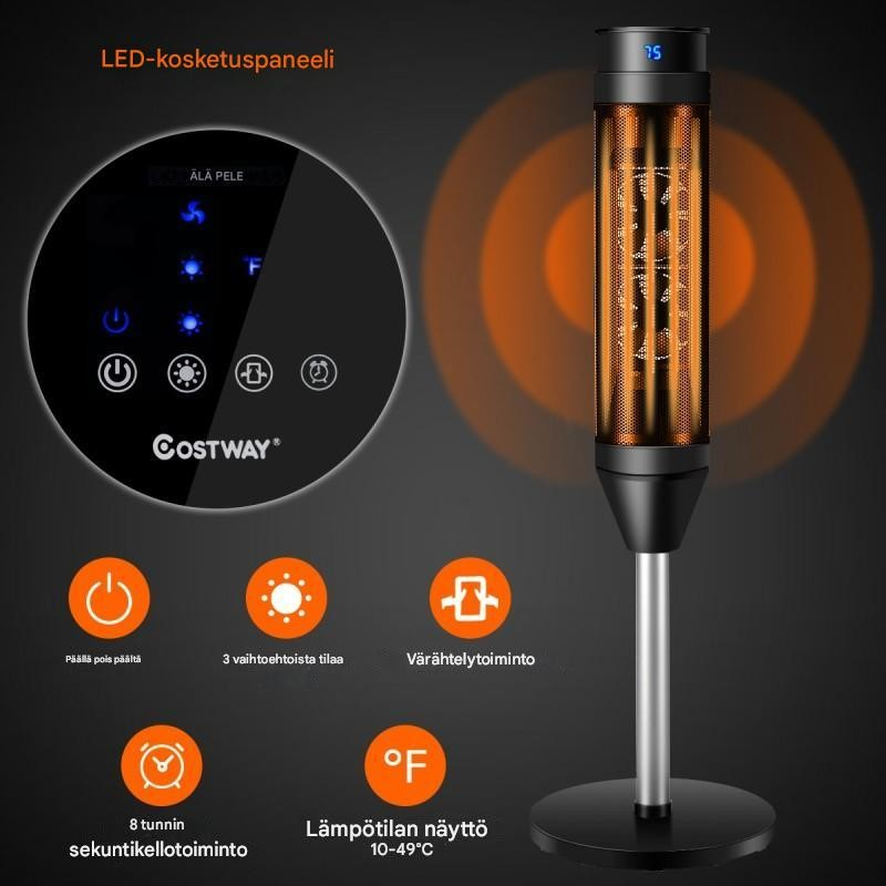 Oskilloiva keraaminen tornilämmitin ajastimella musta