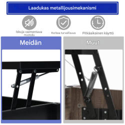 Säädettävä musta sohvapöytä säilytystilalla ja hyllyillä Säädettävä musta sohvapöytä säilytystilalla ja hyllyillä