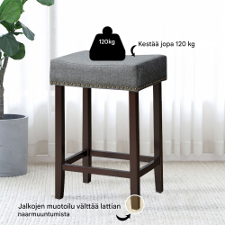 Kaksi harmaata baarijakkaraa, pehmeä istuin, kestävä rakenne