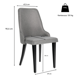 Harmaat ergonomiset ruokapöydän tuolit, pehmustetut ja kestävät
