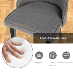 Harmaat ergonomiset ruokapöydän tuolit, pehmustetut ja kestävät