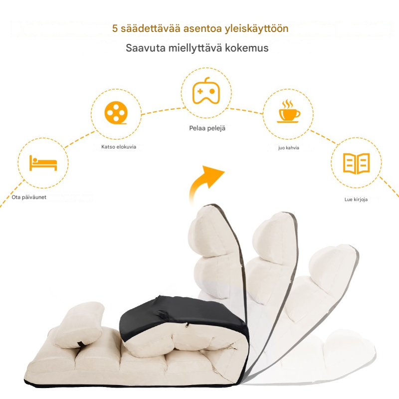 Beige monikäyttöinen lattiasohva, 5-portainen säädettävä selkänoja Beige monikäyttöinen lattiasohva, 5-portainen säädettävä selkänoja