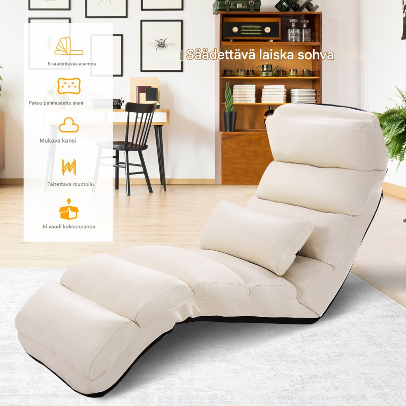 Beige monikäyttöinen lattiasohva, 5-portainen säädettävä selkänoja Beige monikäyttöinen lattiasohva, 5-portainen säädettävä selkänoja