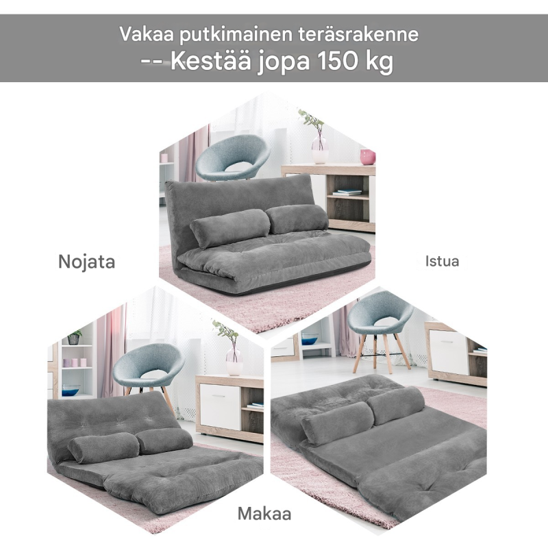 Säädettävä harmaa monikäyttöinen lattiasohva 178x98x18 cm Säädettävä harmaa monikäyttöinen lattiasohva 178x98x18 cm