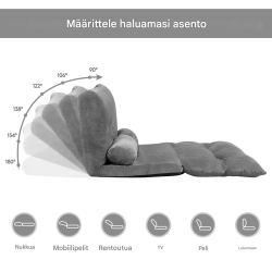 Säädettävä harmaa monikäyttöinen lattiasohva 178x98x18 cm Säädettävä harmaa monikäyttöinen lattiasohva 178x98x18 cm