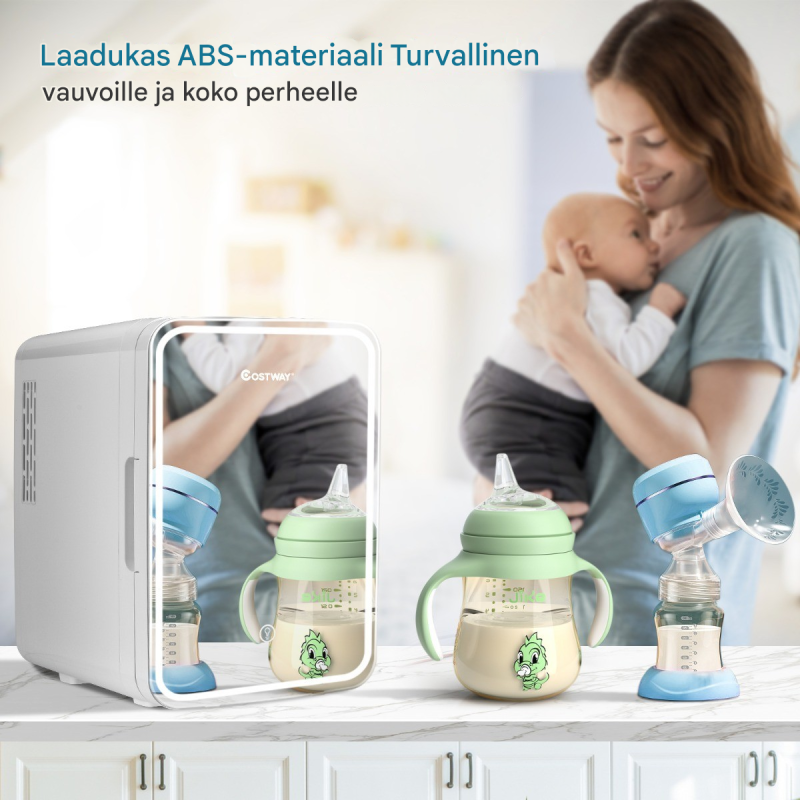 Valkoinen kannettava mini-jääkaappi 10L LED-peilillä
