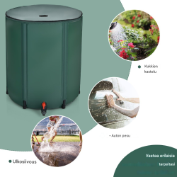 Taitettava sadesäiliö 225L tummanvihreä puutarhaan ja autopesuun