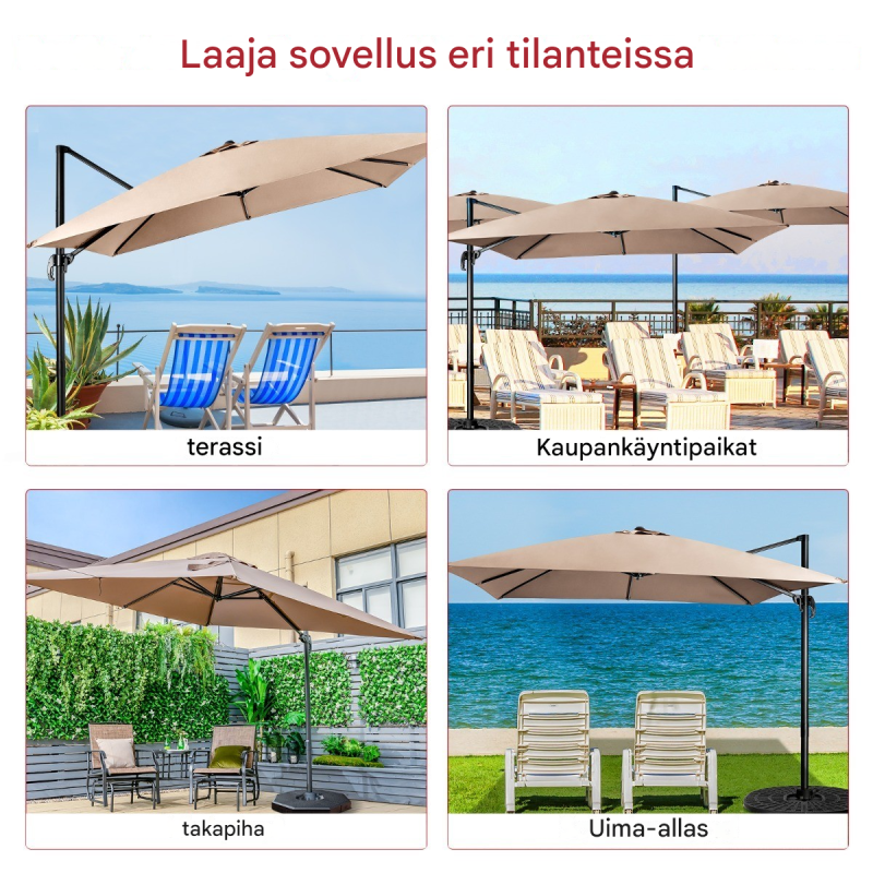 Beige aurinkovarjo puutarhaan, terassille, kahvilaan, 360° kääntyvä