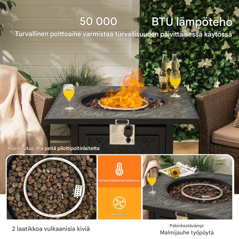 Musta monikäyttöinen tulisijapöytä ulkokäyttöön 81 cm