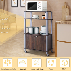 Ruskea monikäyttöinen keittiöhylly pyörillä ja säilytystilalla