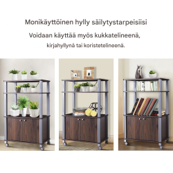 Ruskea monikäyttöinen keittiöhylly pyörillä ja säilytystilalla