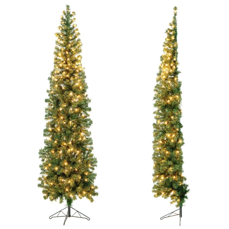 Puolikas vihreä joulukuusi 210 cm 150 LED-valolla