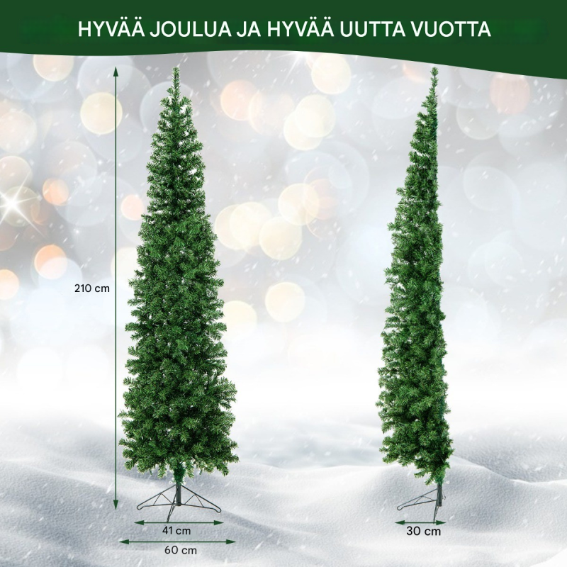 Puolikas vihreä joulukuusi 210 cm 150 LED-valolla