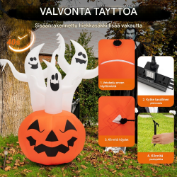Puutarhan halloween-koriste: kurpitsa ja kolme haamua, 175 cm