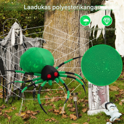 Ilmatäytteinen halloween-hämähäkki pyörivillä valoilla ja verkolla