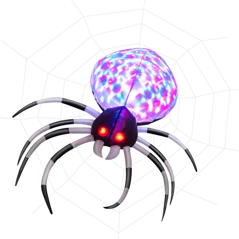 Puhallettava violetti Halloween-hämähäkki monivärisillä valoilla ulkokäyttöön