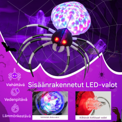 Puhallettava violetti Halloween-hämähäkki monivärisillä valoilla ulkokäyttöön