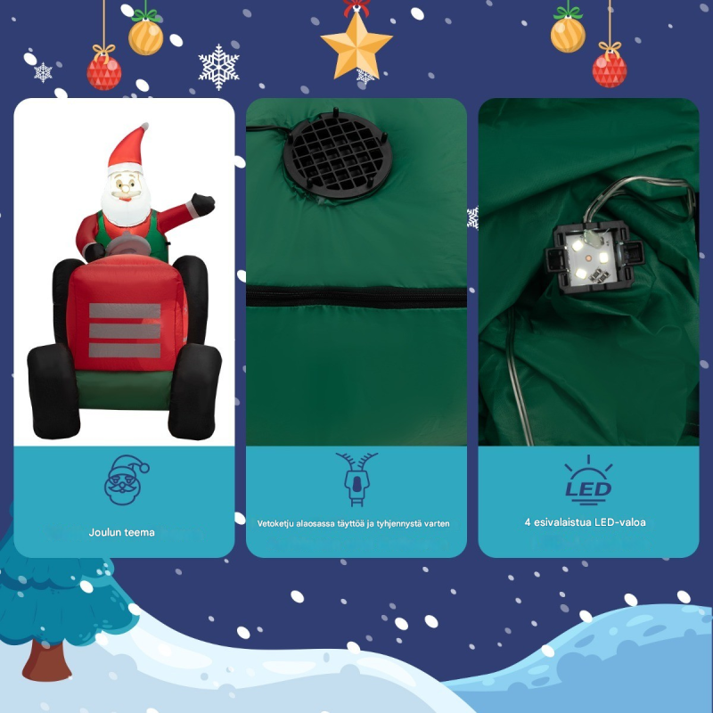 Puhallettava joulupukki LED-valoilla, värikäs ulkokoriste