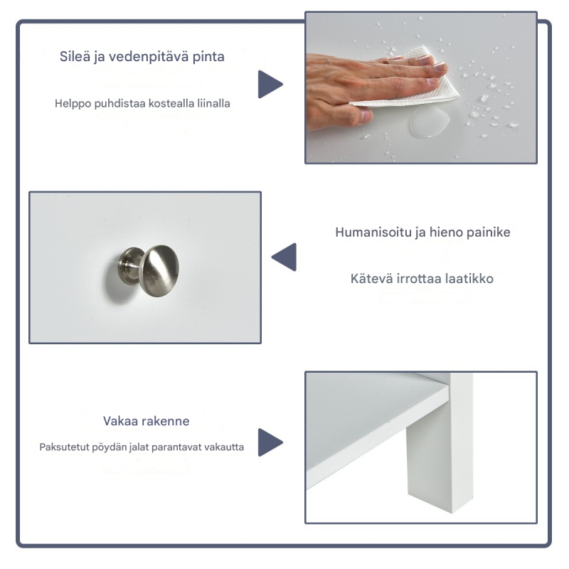 Valkoinen moderni yöpöytä laatikolla ja hyllyllä