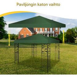 Paviljongin varakatto 300x300 cm tummanvihreä vedenpitävä polyesteri