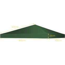 Paviljongin varakatto 300x300 cm, tummanvihreä, vedenpitävä polyesteri