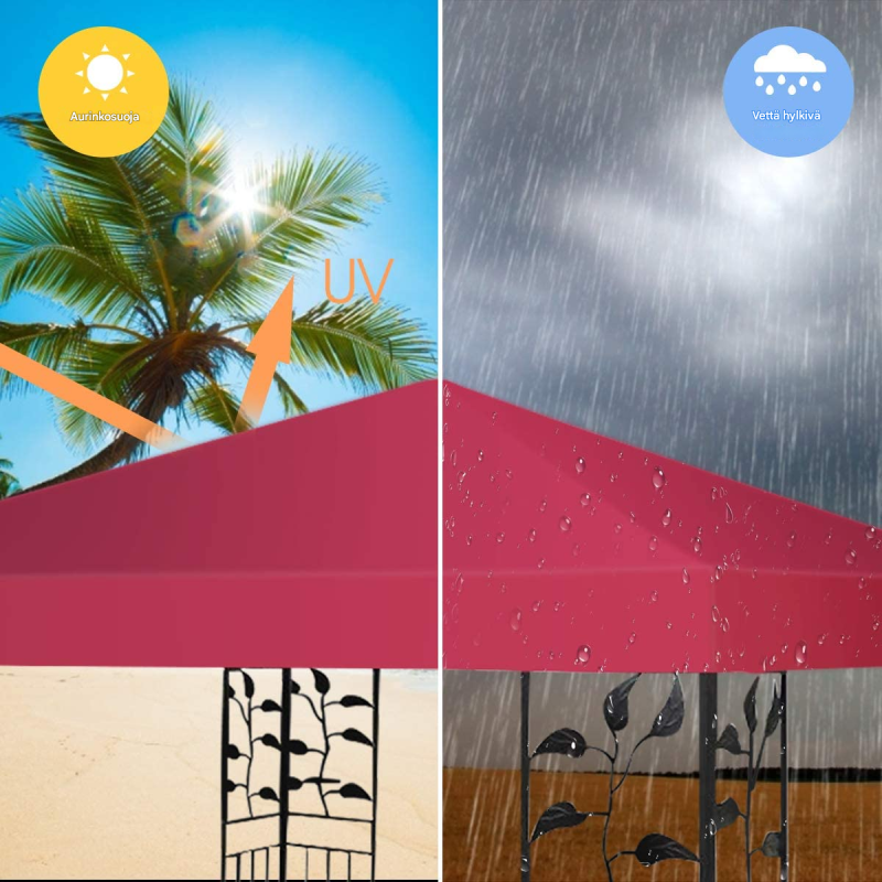 Viininpunainen paviljongin varakatto vedenpitävä 300x300 cm