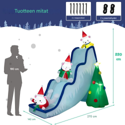 Puhallettava jääkarhuliukumäki LED-valoilla ja joulukuusella