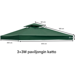 Vihreä paviljongin varaosakatos 300x300 cm ulkokäyttöön