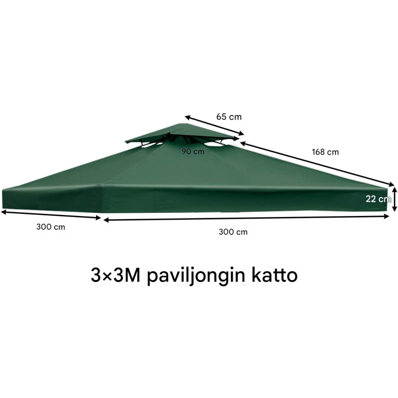 Vihreä paviljongin varaosakatos 300x300 cm ulkokäyttöön