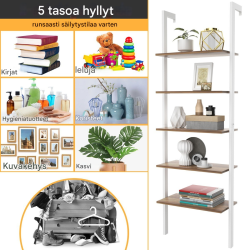Valkoinen 5-tasoinen lehtihylly metallikehyksellä Valkoinen 5-tasoinen lehtihylly metallikehyksellä