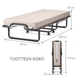 Taitettava vierasvuode memory-vaahtomuovipatjalla, beige 200 x 80 cm