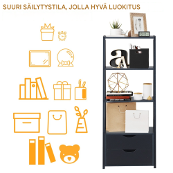 Moderni musta tikashylly neljällä tasolla ja laatikoilla Moderni musta tikashylly neljällä tasolla ja laatikoilla